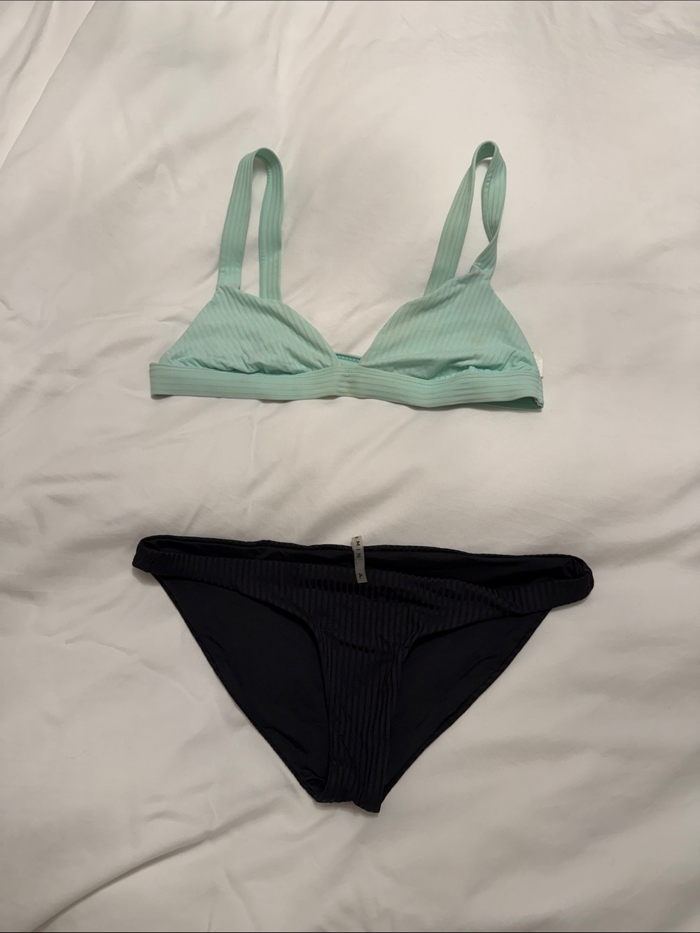 Vitamin A Ribbed Bikini Set in Mint and Black
